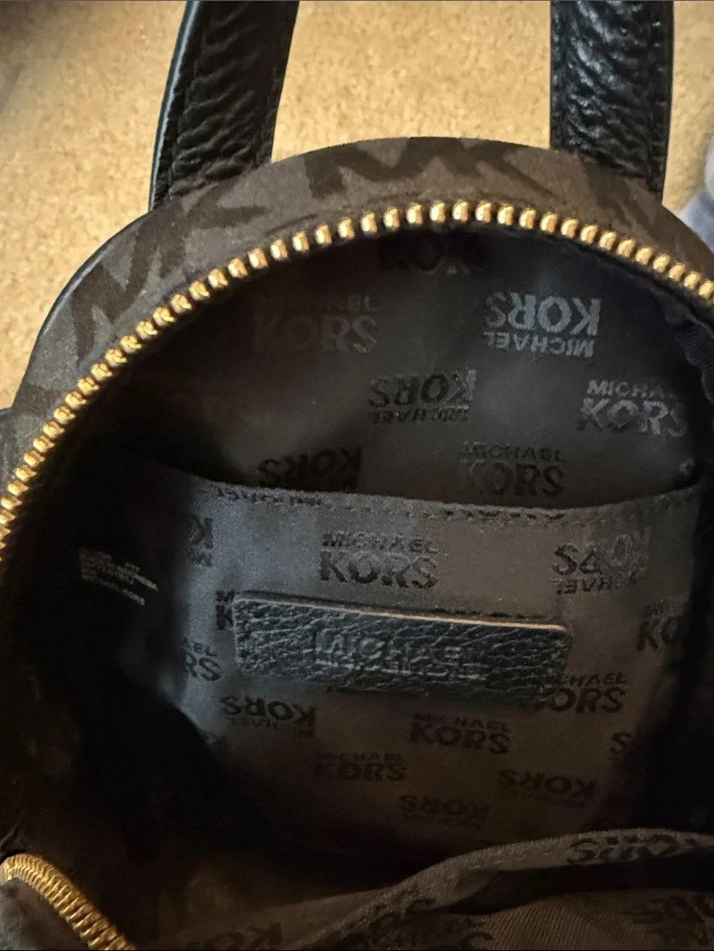 Michael Kors Black Logo Mini Backpack with Gold Hardware